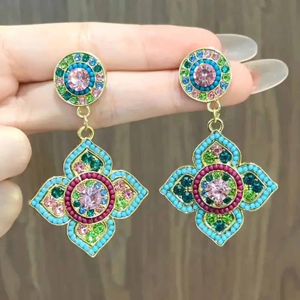 Colorful Floral Drop Earrings - Picture 2 of 3
